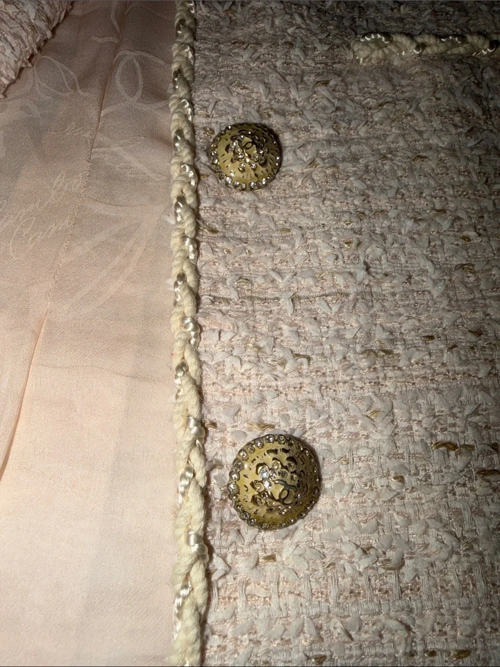 CHANEL Girls' Cream Bouclé Coat with Gold Buttons
